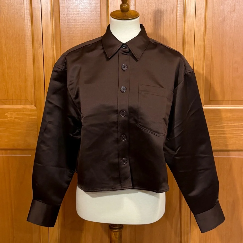 J Crew Etienne French Press Cropped Button Up Shirt in Duchesse Satin